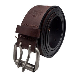 DICKIES@ Men's 100% Leather Belt Brown 2-Hole Heavy Duty Silver Buckle 46-48
